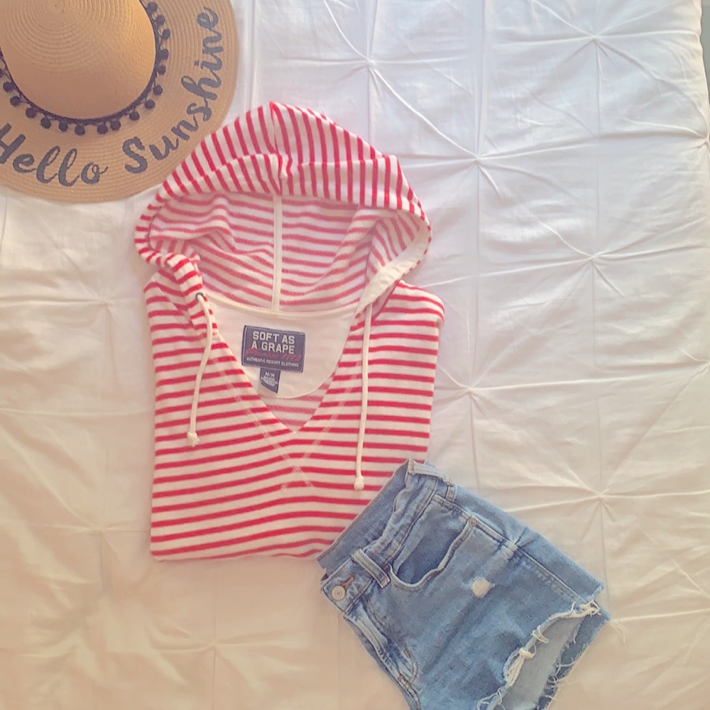 Pink & White Striped Hoodie